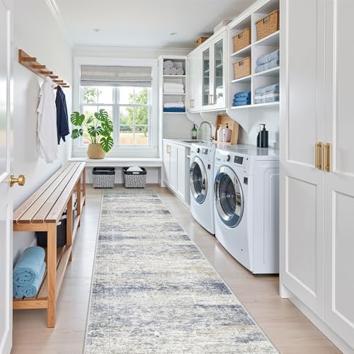 2x12 Runner Rug Non Slip,Washable Hallway Runner Rug,Blue