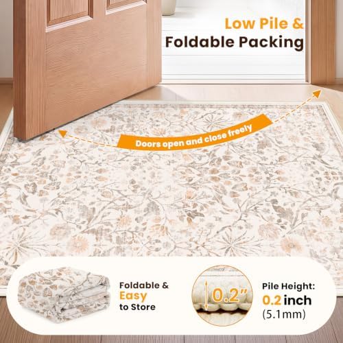 SameBed Washable 2x3 Entryway Area Rug, Vintage Kitchen Rug Cream Beige