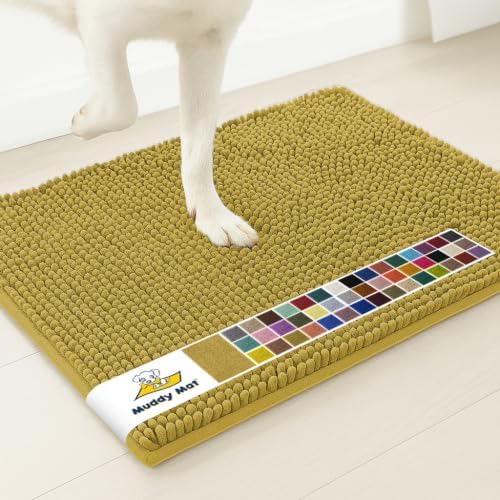 Muddy Mat® | Super Water Absorbent Door Mat Indoor, Microfiber Quick Dry Chenille Entryway Rug, Slip Resistant Front Door Mat, Indoor Mats for Entryway, Machine Washable Pet Rug, Mustard 18" x 28"