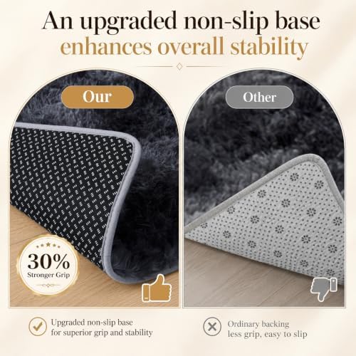 PLHXFR 10x14 Area Rugs Living Room: Fluffy Bedroom Soft Shag Rug Black Grey