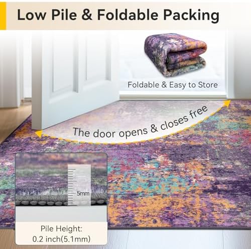 RELEANY Washable Round 6ft Area Rug for Living Room Purple Multi
