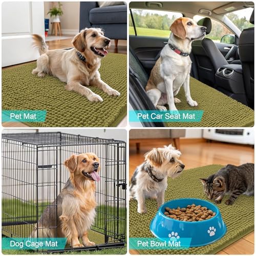 OLANLY Dog Door Mat for Muddy Paws 70x35, Super Absorbent Chenille Mud Mat
