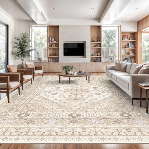 zesthome 10x14 Area Rugs for Living Room,Large Washable Rug,Beige
