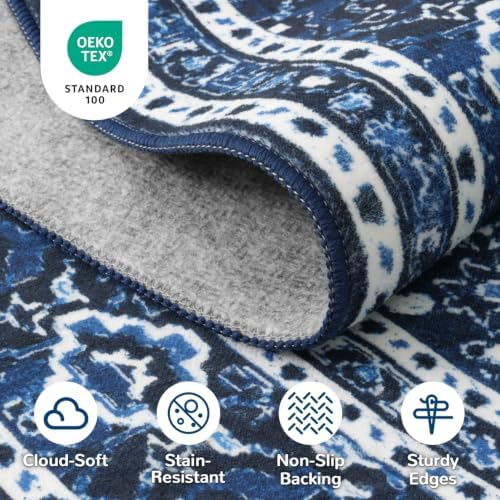 Lessymo Washable Area Rug 6x9 Living Room, Soft Bedroom Rugs Blue White