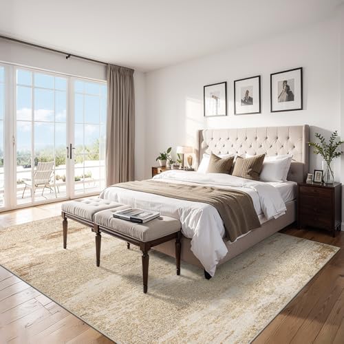 PLHXFR 10x12 Area Rug Living Room: Modern Abstract Washable Carpet Beige