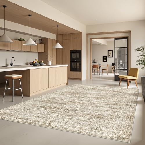 5x7 Area Rugs for Living Room,Large Washable Rug,Brown
