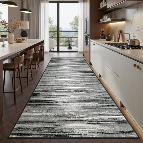 2'6 x 10' Runner Rug Non Slip,Washable Kitchen Rugs,Black