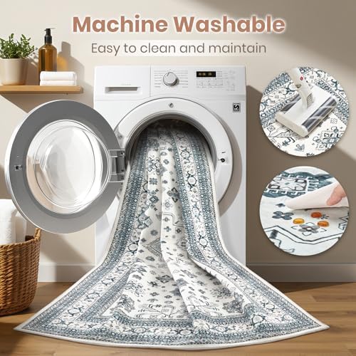 cotiled 5x7 Area Rug for Living Room, Washable, Traditional, Powder Blue