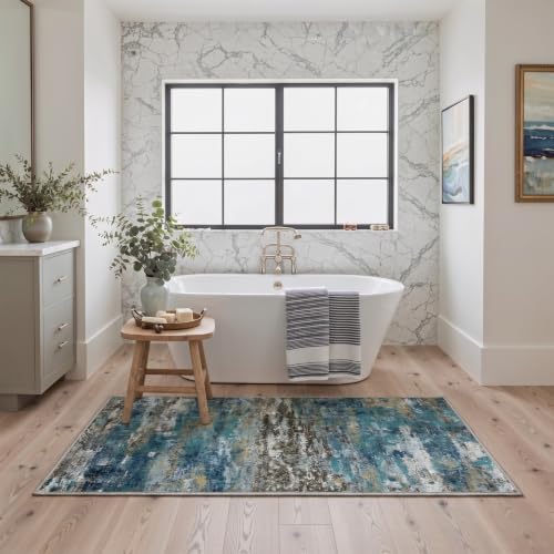 BEIMO 8x10 Faded Teal Abstract Area Rug, Washable Non-Slip for Bedroom