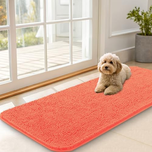 OLANLY Dog Door Mat for Muddy Paws 47x20, Super Absorbent Chenille Mud Mat