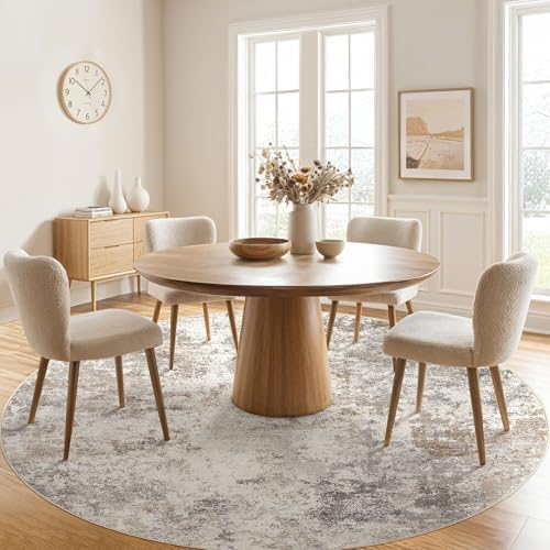 UERMEI 10ft Round Area Rug Living Room Rugs - 10x10 Washable Large Neutral Modern Abstract Soft Thin Rug Indoor Floor No Slip Rug Carpet for Bedroom Under Dining Table Home Office Decor - Brown Grey