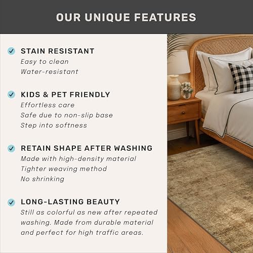 Vintage Gold 6x8 Rugs for Living Room - Distressed Print Pattern Large Area Rug for Bedroom, Washable Soft Dining Room Under Table, Thin & Non Slip Rubber Backing Brown and Yellow, Distressed Design
