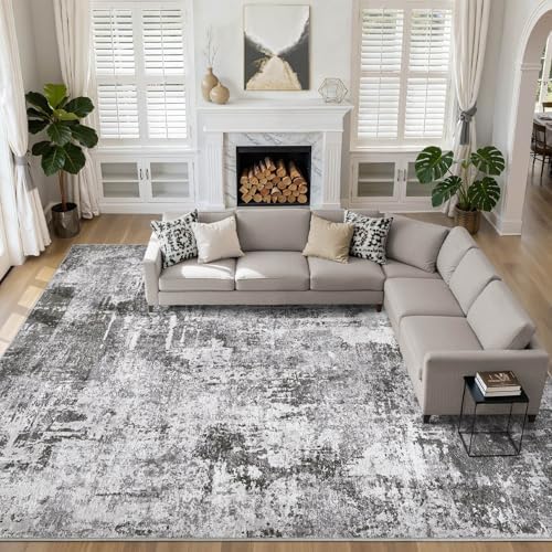 LOONGRUG 12x15 Area Rug Washable Large Neutral Modern Living Room Rugs