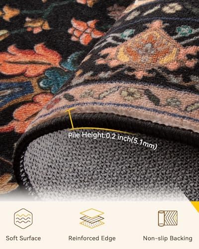 RELEANY Washable Area Rug, Runner 3'x9', Black/Colorful