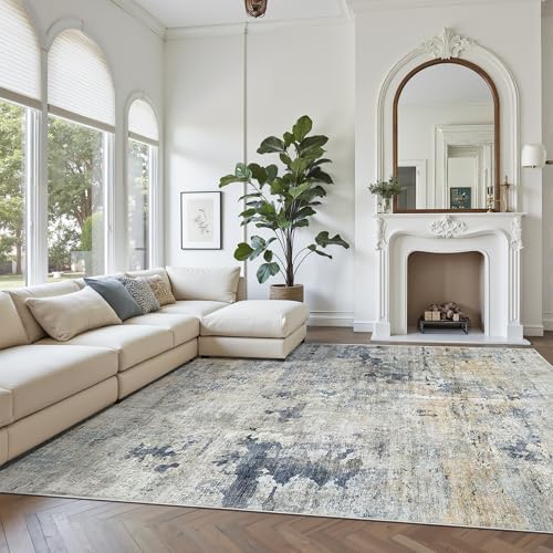Soalmost Abstract Rug 8x10 Large Living Room Area Rugs Washable Blue/Yellow