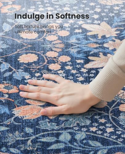 Amada Floral Washable Area Rug,9'x12',Dark Blue