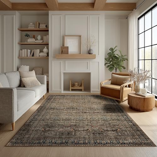 Ruaruarug Washable Area Rug 5×7 for Living Room, Ultra Soft, Vintage Brown