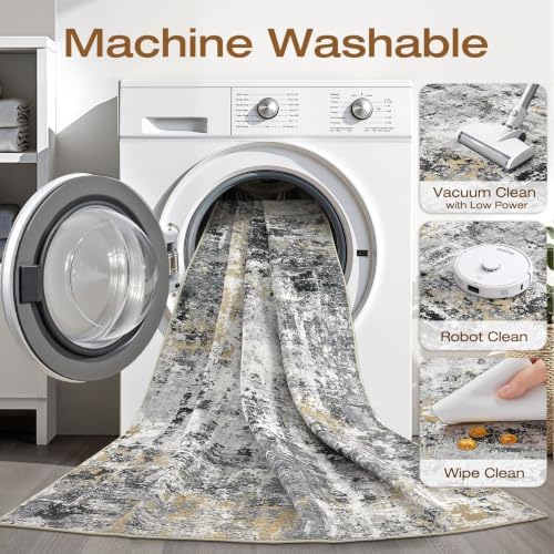 LOONGRUG 7x9 Area Rug Washable Large Neutral Modern Living Room Rugs