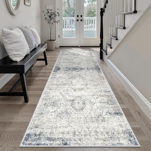 Soalmost Washable Runner Rug 2'6"x8' Kitchen Hallway Runners Blue/Ivory