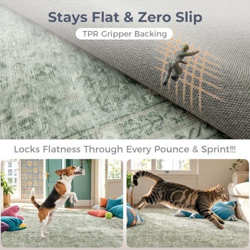 OPPODREAM Vintage Light Green Area Rugs 2x8, Washable Rug for Living Room