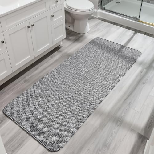 Bosap Bath Mat,Ultra Thin Bathroom Runner Rugs,Large Bath Mats for Bathroom,Quick Dry,Non-Slip,Machine Washable,Low Pile,Bath Rug,Shower Outside,Sink,Home Decor Accessories.Grey,2'x6'(24x72inch)