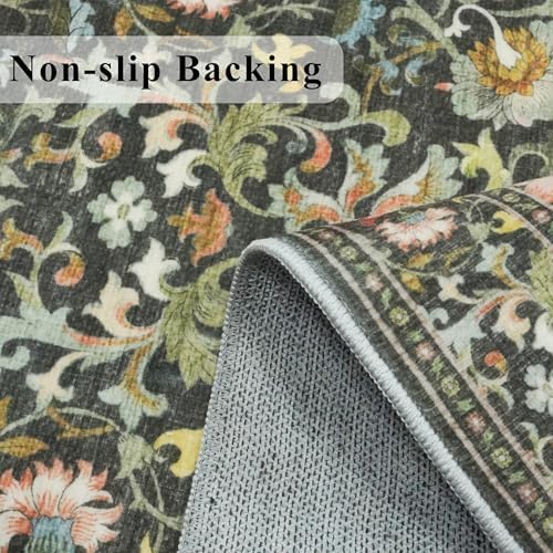 Washable 4x6 Bedroom Rug for Family: Non-Slip Floral Small Carpet for Living Room Kitchen Boho Low Pile Doormat for Entryway Soft Floor Mat for Nursery College Dorm Essentials for Girls(4x6,Green)