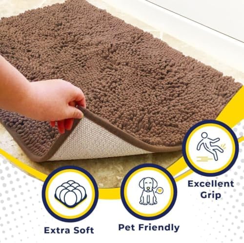 Muddy Mat® | Super Water Absorbent Door Mat Indoor, Microfiber Quick Dry Chenille Entryway Rug, Slip Resistant Front Door Mat, Indoor Mats for Entryway, Machine Washable Pet Rug, Mocha 20" x 48"