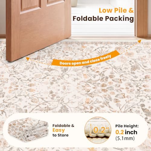 SameBed 4x6 Area Rug Living Room, Vintage Washable Carpet Cream Beige