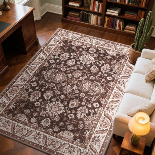 Hanples 4x6 Area Rugs for Living Room, Washable Rug Vintage Floral, Rust