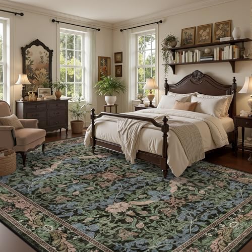 10x14 Area Rug Living Room: Soft Floral Washable Carpet Brown Green