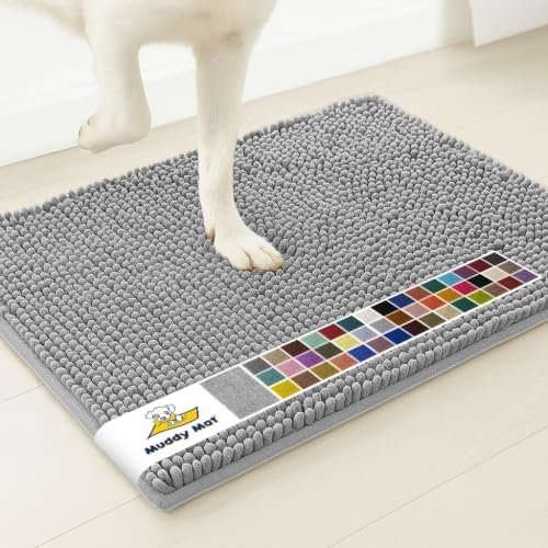 Muddy Mat® | Super Water Absorbent Door Mat Indoor, Microfiber Quick Dry Chenille Entryway Rug, Slip Resistant Front Door Mat, Indoor Mats for Entryway, Machine Washable Pet Rug, Light Grey 6ft x 9ft