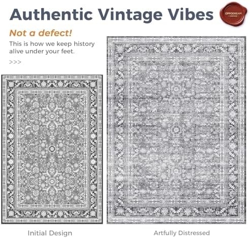 OPPODREAM Vintage Grey Area Rugs 5x7, Washable Rug for Living Room