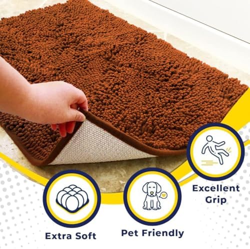 Muddy Mat® | Super Water Absorbent Door Mat Indoor, Microfiber Quick Dry Chenille Entryway Rug, Slip Resistant Front Door Mat, Indoor Mats for Entryway, Machine Washable Pet Rug, Orange 20" x 33"
