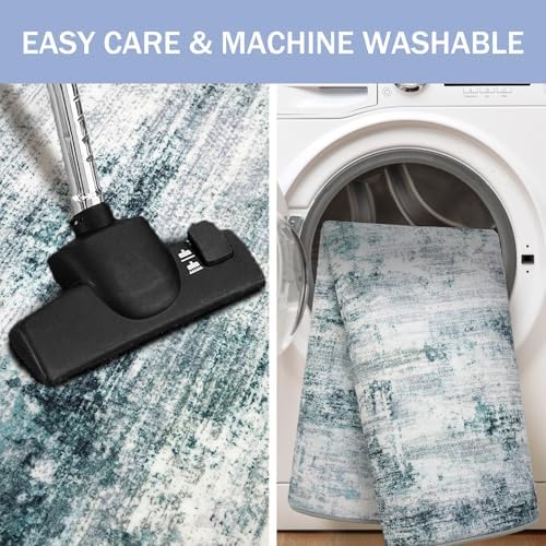 IOHOUZE Abstract Area Rugs 8x10 Ft Washable Large Rugs for Living Room, Non Slip Dining Room Rug, Printed Faux Wool Rug for Bedroom, Floor Carpet for Office Nursery Playroom, Sage Grey