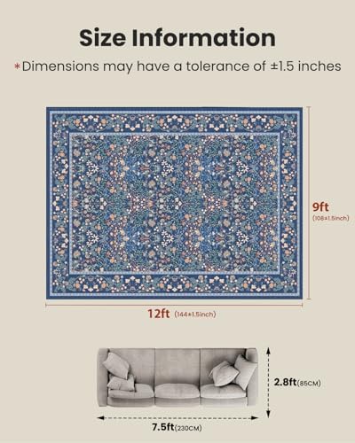 Amada Floral Washable Area Rug,9'x12',Dark Blue