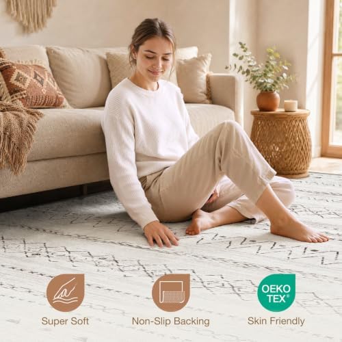 cotiled Boho 10x14 Area Rug for Living Room: Large Moroccan Washable Rug