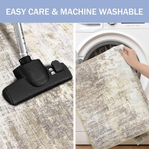 IOHOUZE Abstract Runner Rug 2x6 Ft Washable Runners for Hallways, Non Slip Kitchen Runner Printed Faux Wool Entryway Runner Indoor, Modern Abstract Floor Carpet for Hall Kitchen Bedroom, Beige Brown