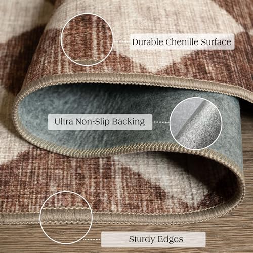 Brown Beige Checkered Entry Rug - 3x4 Non-Slip Washable Indoor Outdoor Front Door Mat Porch Rug Farmhouse Diamond Throw Carpet for Living Room Bedroom Entryway Kitchen Office Fall Porch Decor
