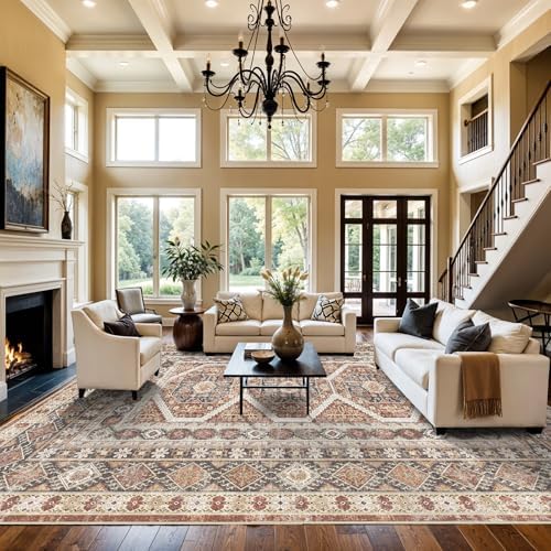 12x15 Area Rug Washable Vintage: Non Slip Living Room Large Rugs Brick
