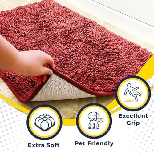 Muddy Mat® | Super Absorbent Door Mat Indoor, Microfiber Quick Dry Chenille Entryway Rug, Non-Slip Front Door Mat, Indoor Mats for Entryway, Machine Washable Pet Rug, Red 35"x24"