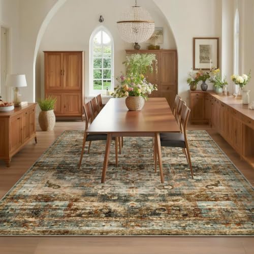 GarveeHome 10x13 Washable Vintage Living Room Rug Grey/Orange