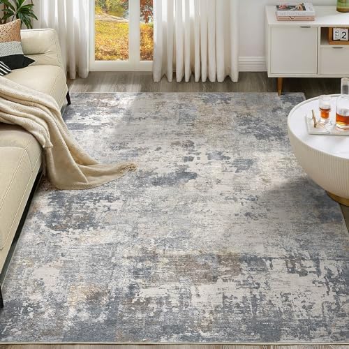 UERMEI 8x10 Area Rug Living Room Rugs - Washable Neutral Modern Abstract Soft Thin Large Rug Indoor Floor No Slip Rug Carpet for Bedroom Under Dining Table Home Office Decor - Blue Grey