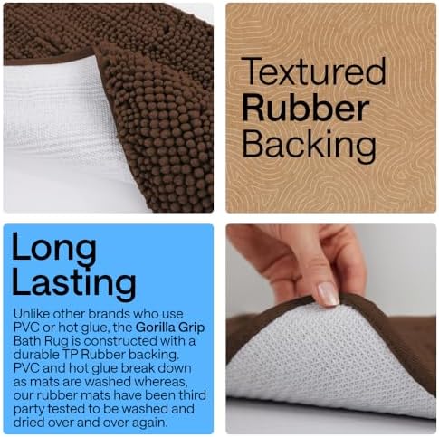 GORILLA GRIP Bath Rug Mat for Bathroom, Absorbent Chenille, 36x24 Brown