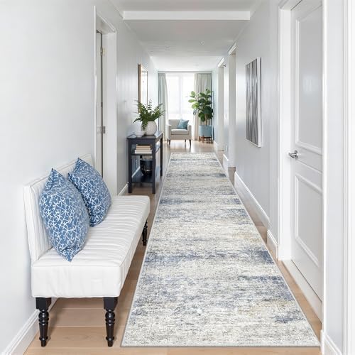 2x12 Runner Rug Non Slip,Washable Hallway Runner Rug,Blue