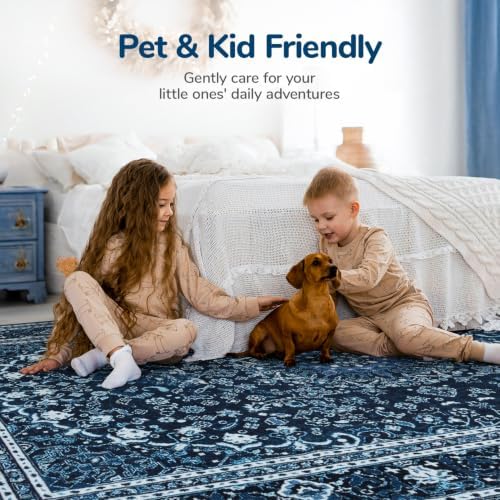 Lessymo Washable Area Rug 6x9 Living Room, Soft Bedroom Rugs Blue White