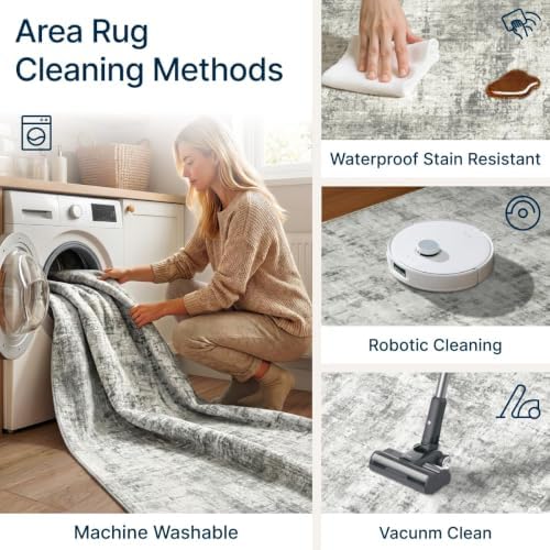 Washable 4'x6' Abstract Area Rug for Bedroom Living Room