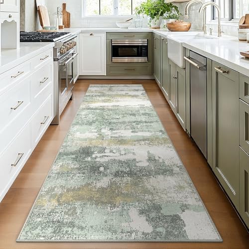 BEIMO 2x8 Green Abstract Runner Rug, Washable Non-Slip for Hallway