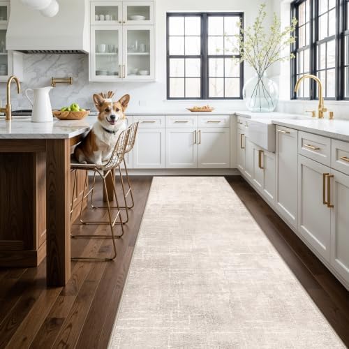 HAOYUNLAI 3x12 Hallways Runner Rugs: Soft Kitchen Rug Non-Slip Floor Mat with Rubber Backing Washable Non Shedding Soft Beside Carpet for Bedroom Abstract Home Decor Rug Runner(3x12,Beige/Cream
