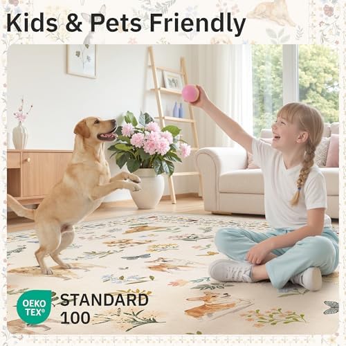 Soalmost Dog 6x9 Area Rugs for Living Room, Washable Animal Soft Rug Beige