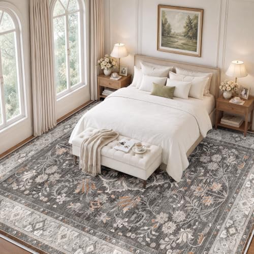 SameBed 9x12 Area Rug Living Room, Vintage Washable Carpet Warm Taupe